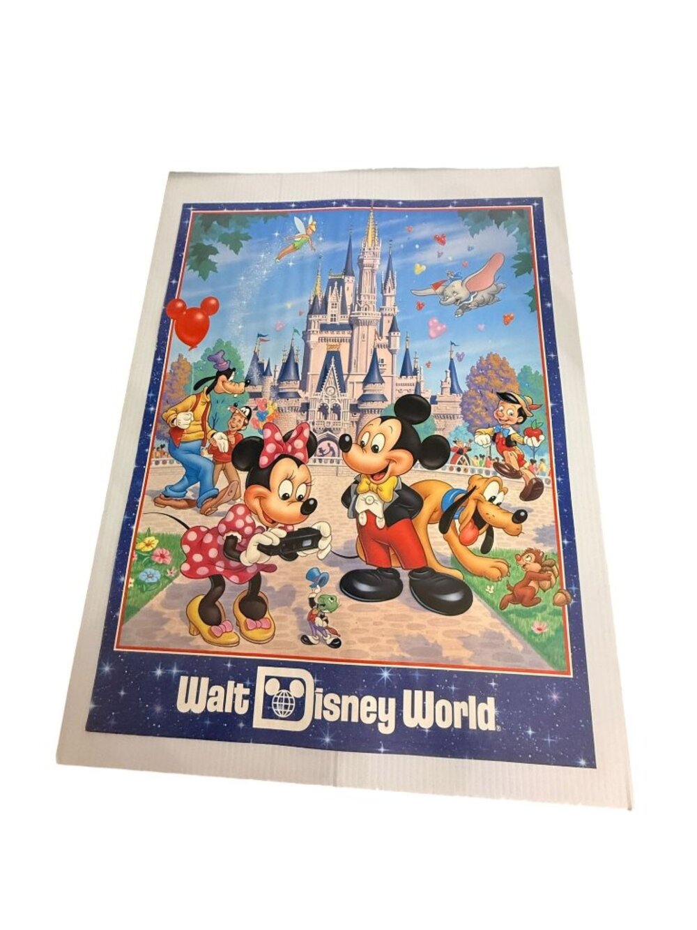 Vintage Walt Disney World Poster Mickey Minnie Castle Dumbo Goofy Pinocchio
